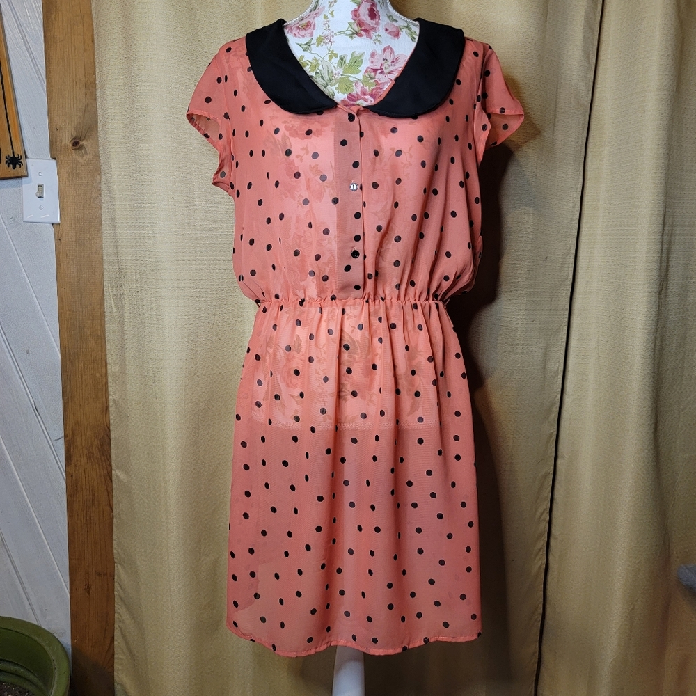 Charlotte Russe, XL, Peach Polka Dot Sheer Dress